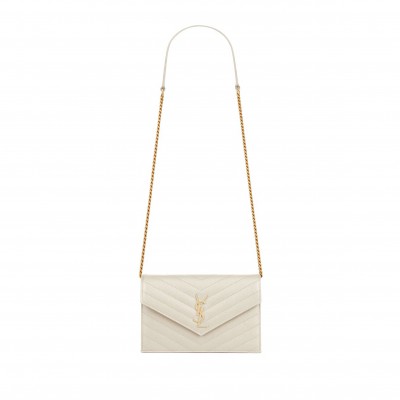 YSL CASSANDRE ENVELOPE CHAIN WALLET IN GRAIN DE POUDRE LEATHER 742920BOW019207 (19*12.5*3.5cm)